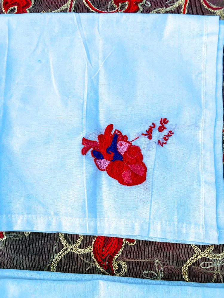 Romantic Detailed Heart Embroidered Handkerchief