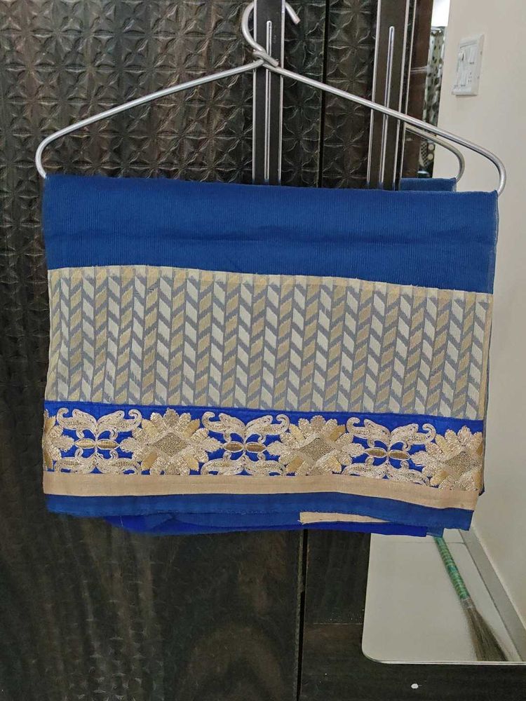 Blue &amp; Gold Embroidered Saree