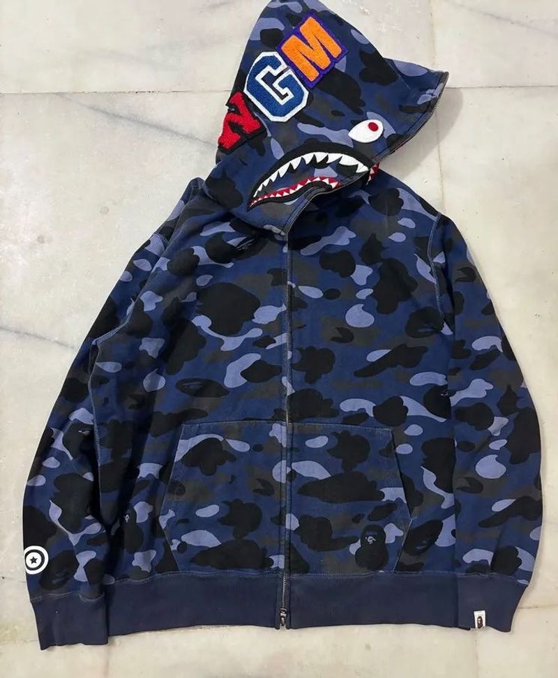 Bape Blue Camo Shark Hoodie