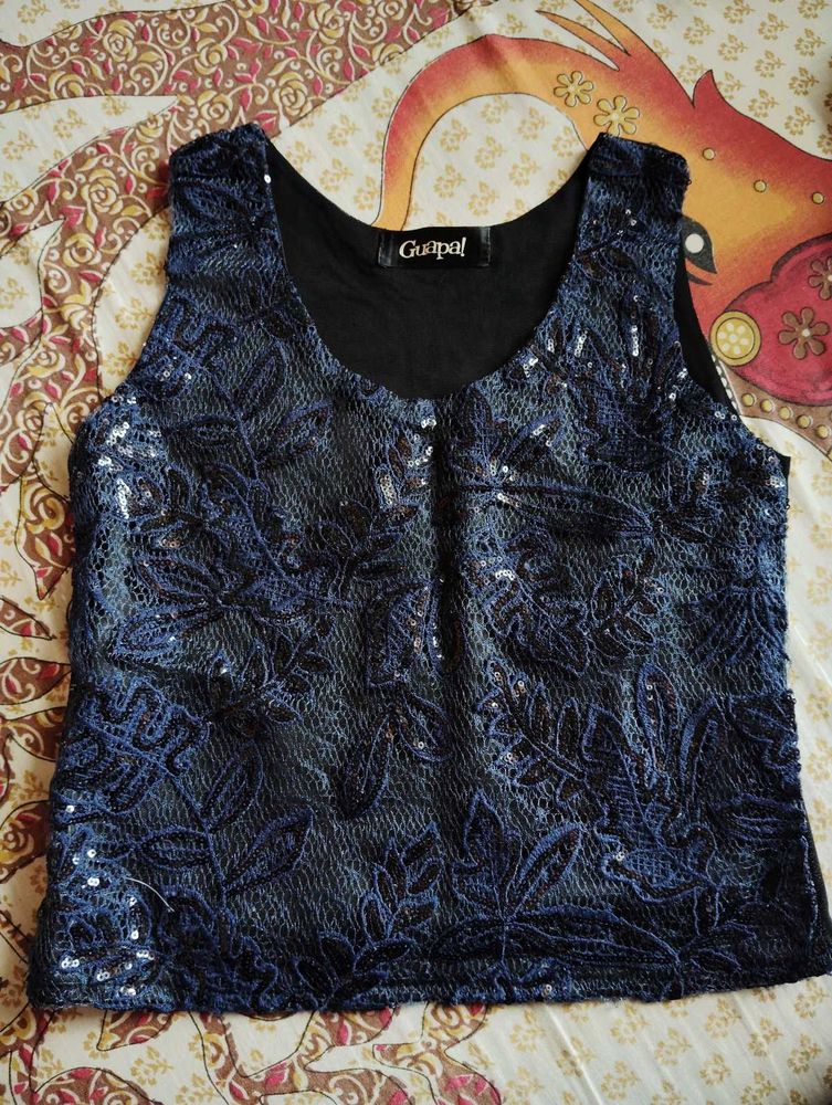 Blue Sequin Tank Top
