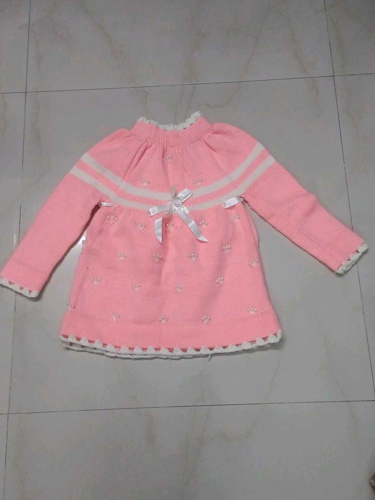 Coral Pink Woolen Frock