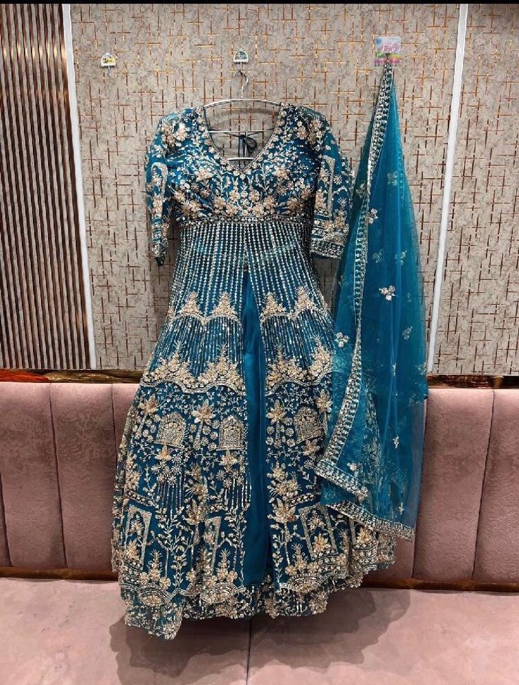 Elegant Teal Embroidered Gown Shirt with