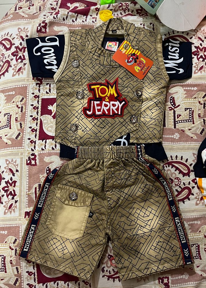 Fancy Tshirt Pants Set With Jacket