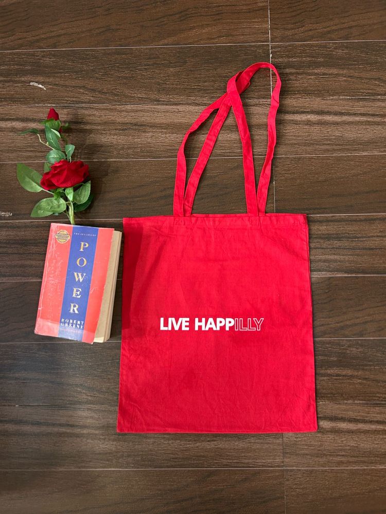 Red 'Live Happilly' Tote Bag