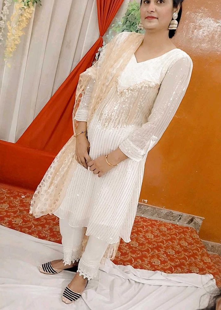 Elegant White Sequin Salwar Kameez