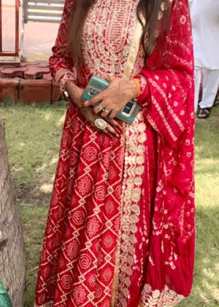 Red Bandhani Print Salwar Suit