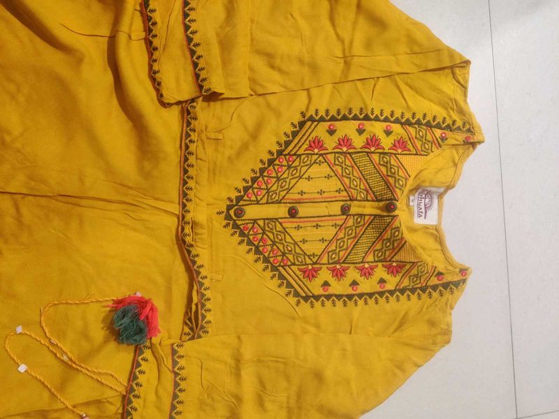 Mustard Embroidered Kurta