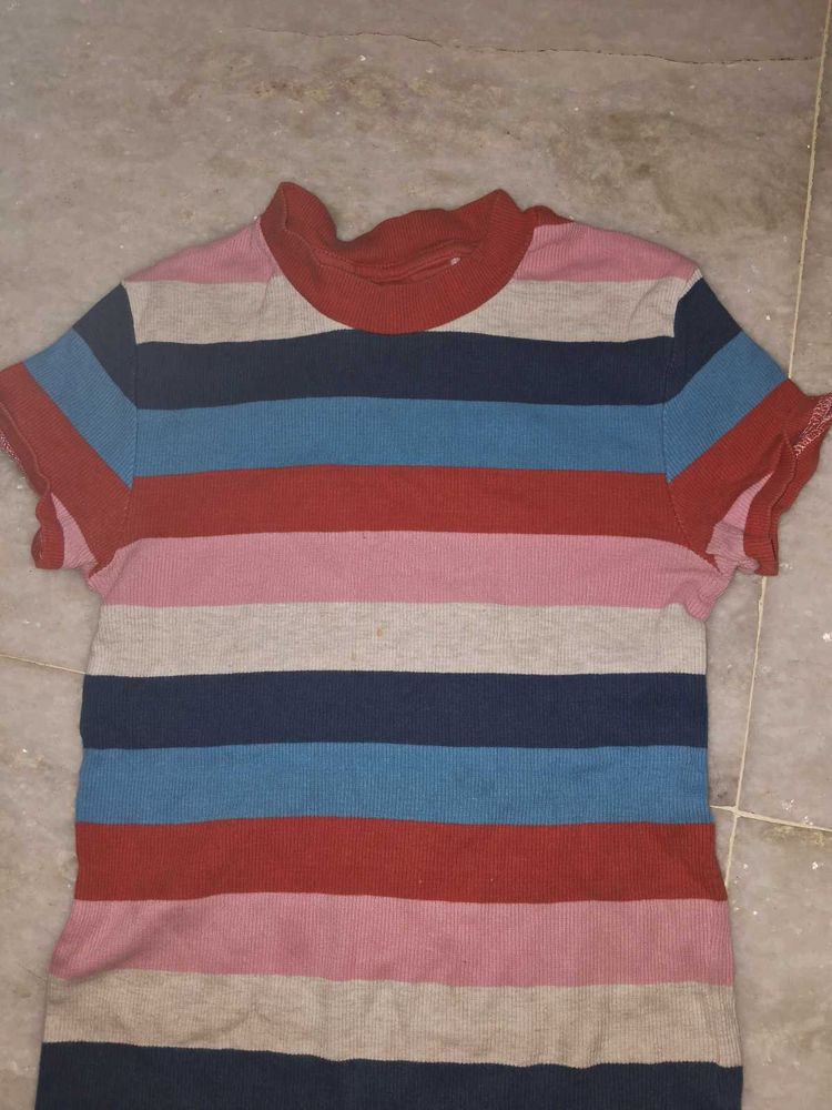 Viral Multi Colored Strip Fitted Top