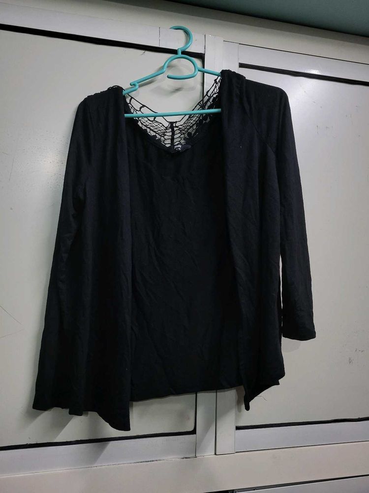 Black Lace Trim Cardigan/Shrug