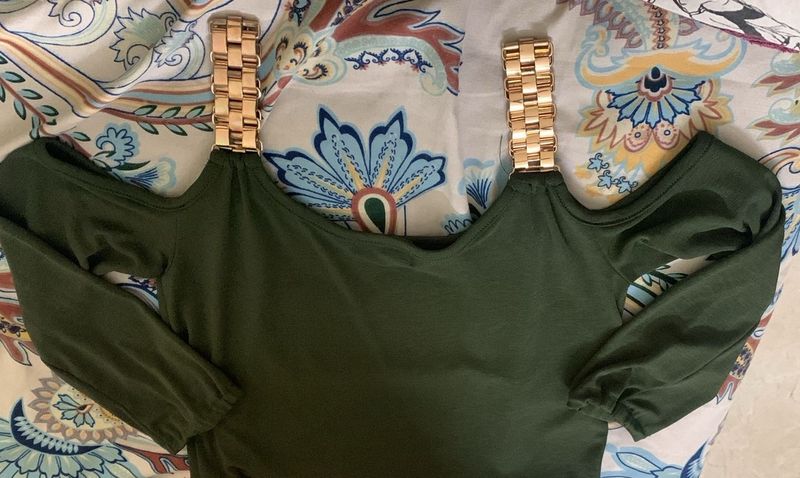 Green Cold Shoulder Top