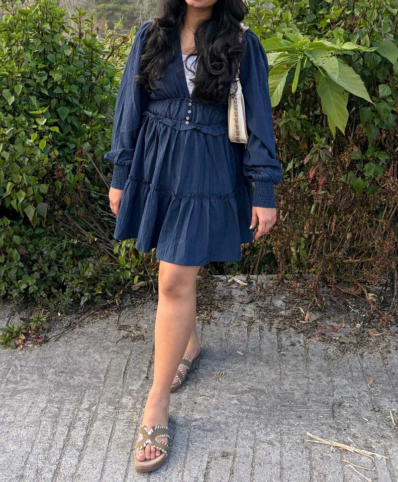 Navy Tiered Mini Dress