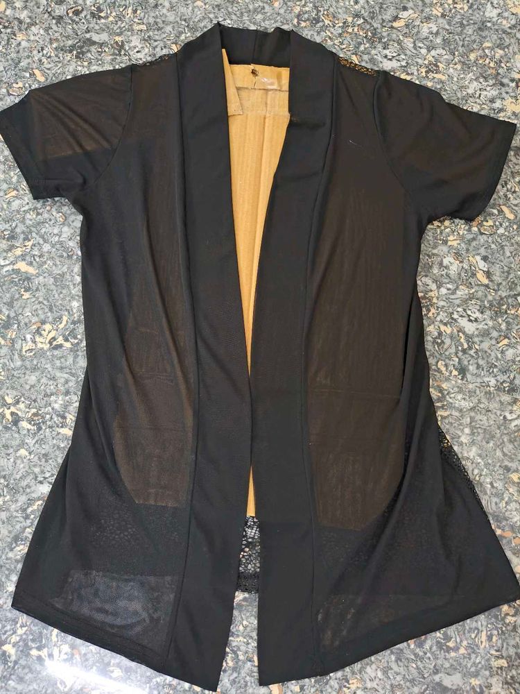 Sheer Back black short sleeve cover-up