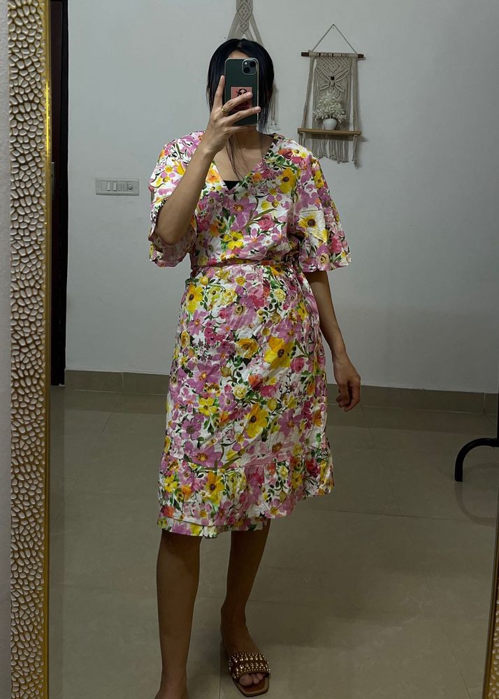 Multi Floral Wrap Cotton Dress (PLUS SIZE)