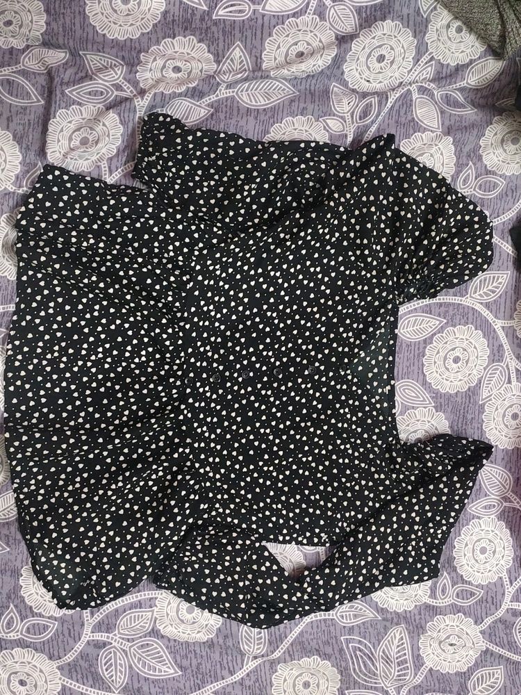 Black White Heart Printed Peplum Top For Women