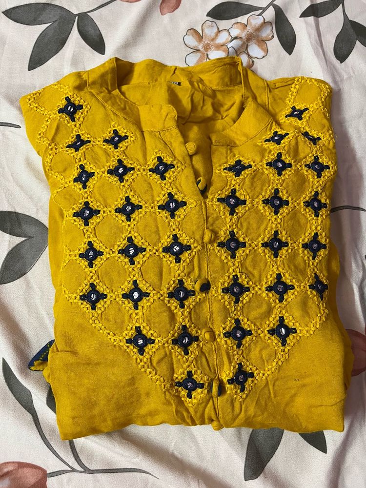 Yellow Embroidered KurtaSet