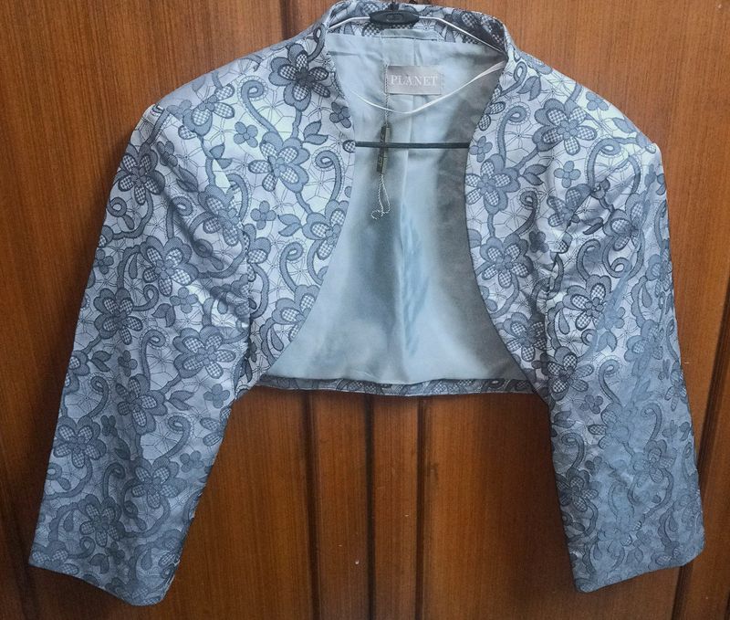 Gray Partywear Crop Jacket