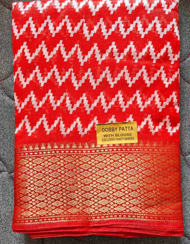 Red &amp; White Patterned Saree