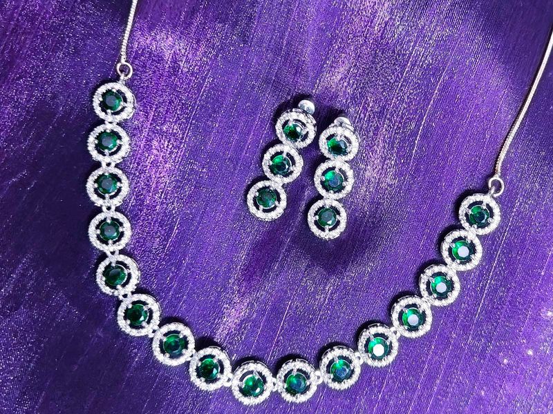 American Diamond Emeald Jewellery Set