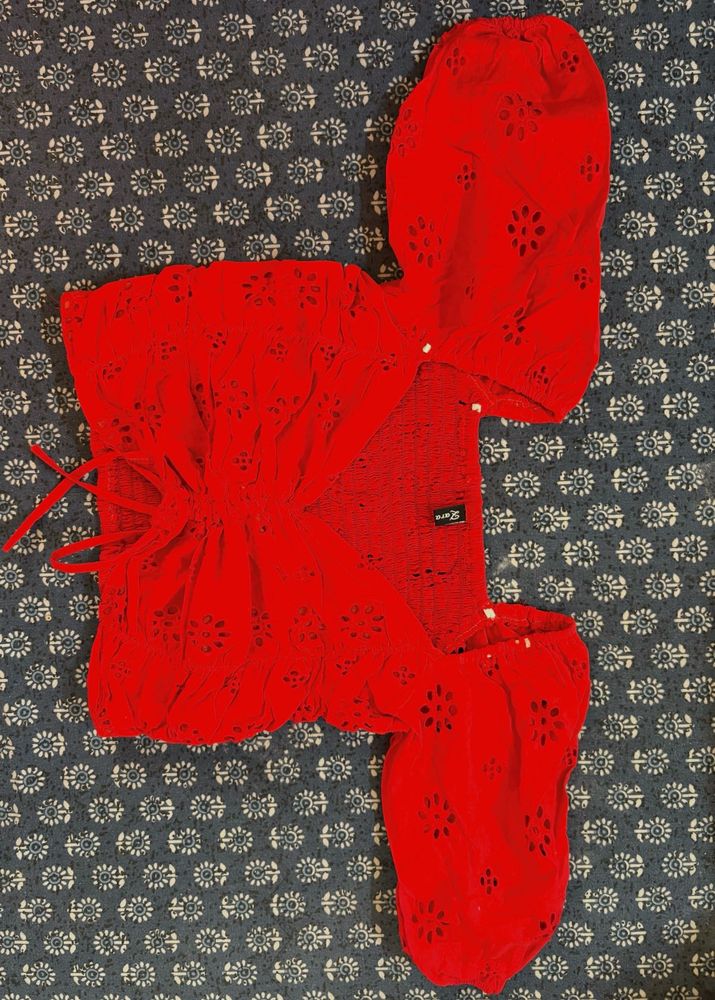 Red Floral Cut Out Top