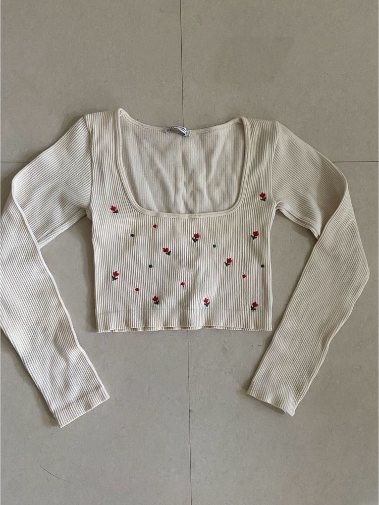 Floral Embroidered Crop Top