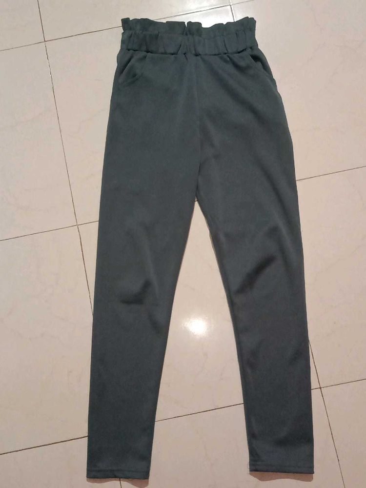 Gray Paperbag Waist Pants