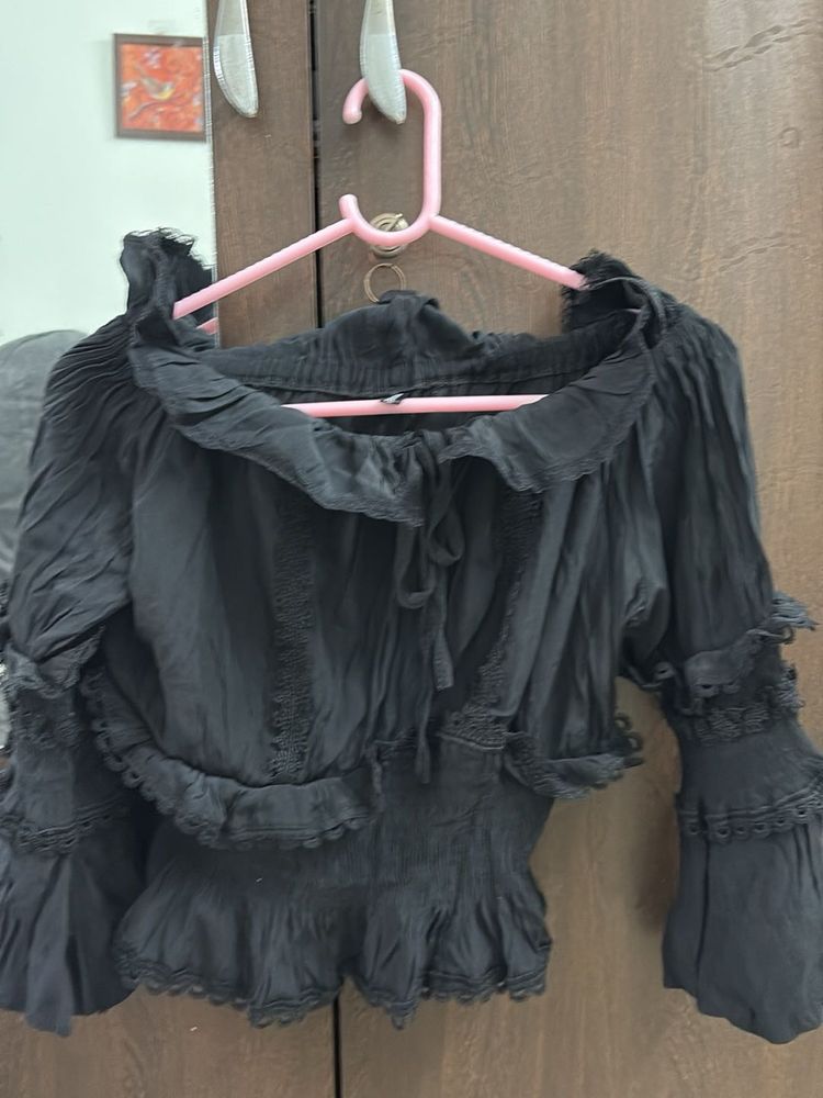 Black Off-Shoulder Ruffle Top