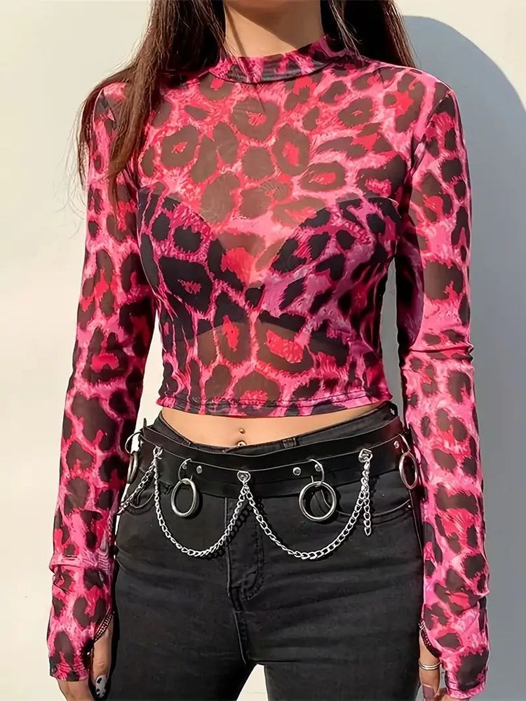 New Look Leopard Print Mesh Top