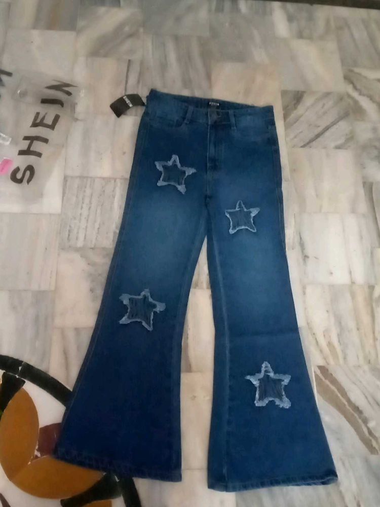 Shein Star Patch Bell Bottom Jeans