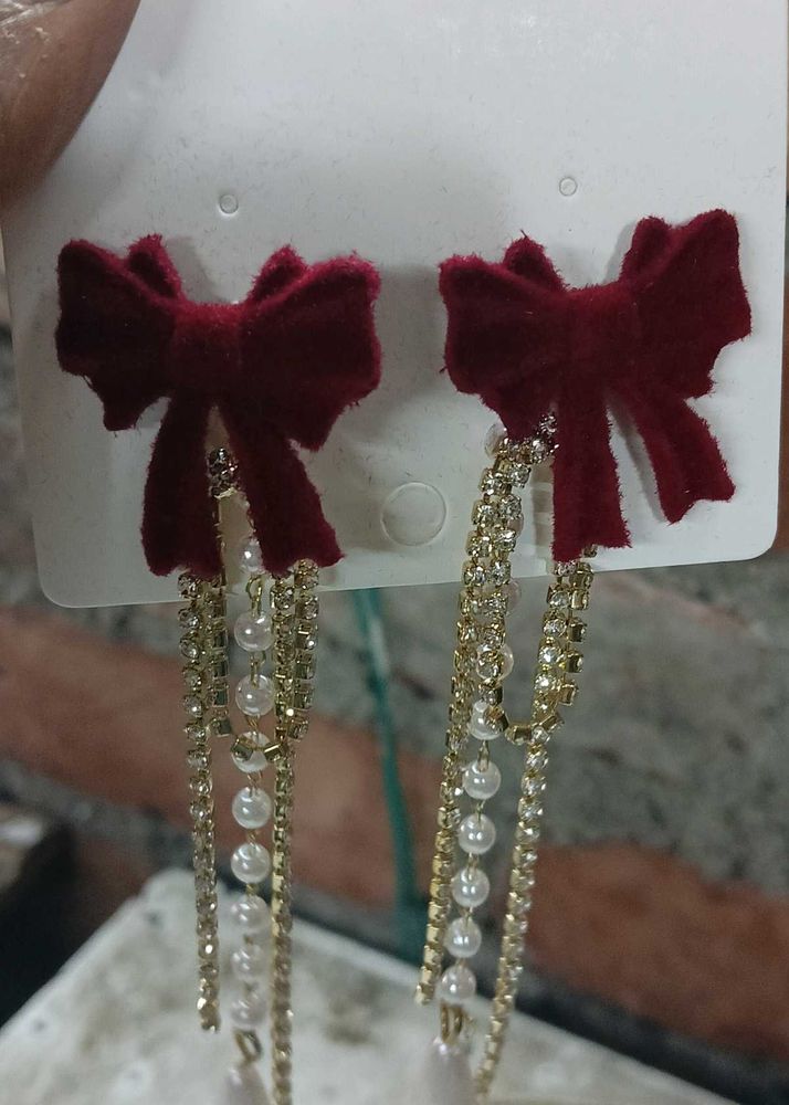Bow &amp; Pearl Drop Earrings