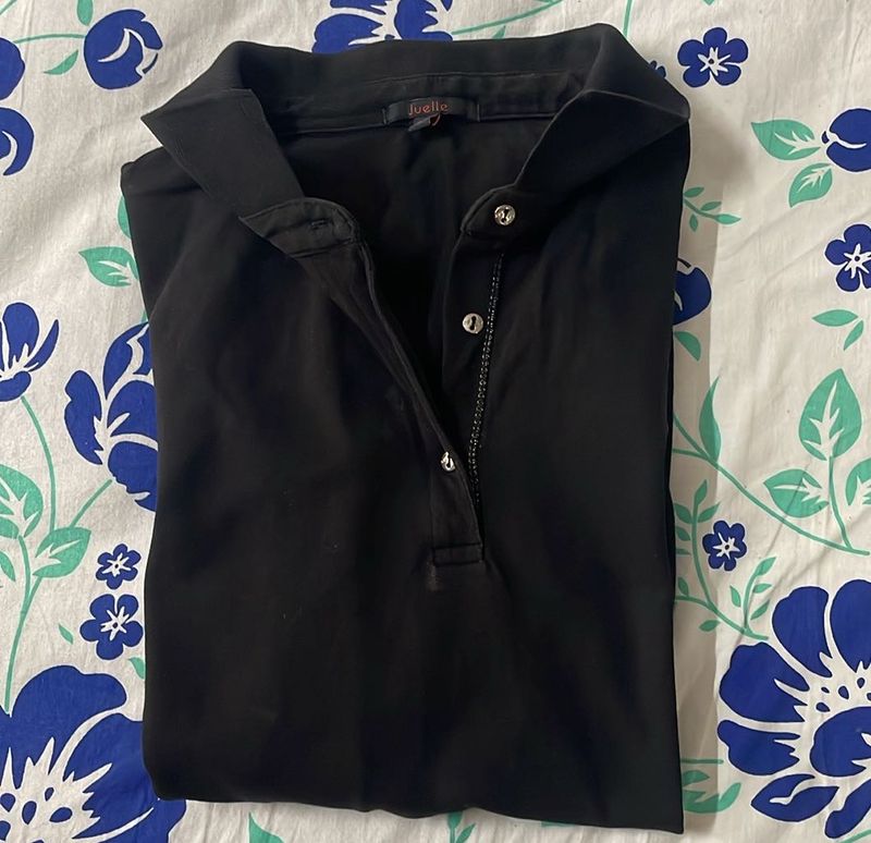 Women Polo Neck Black Tshirt