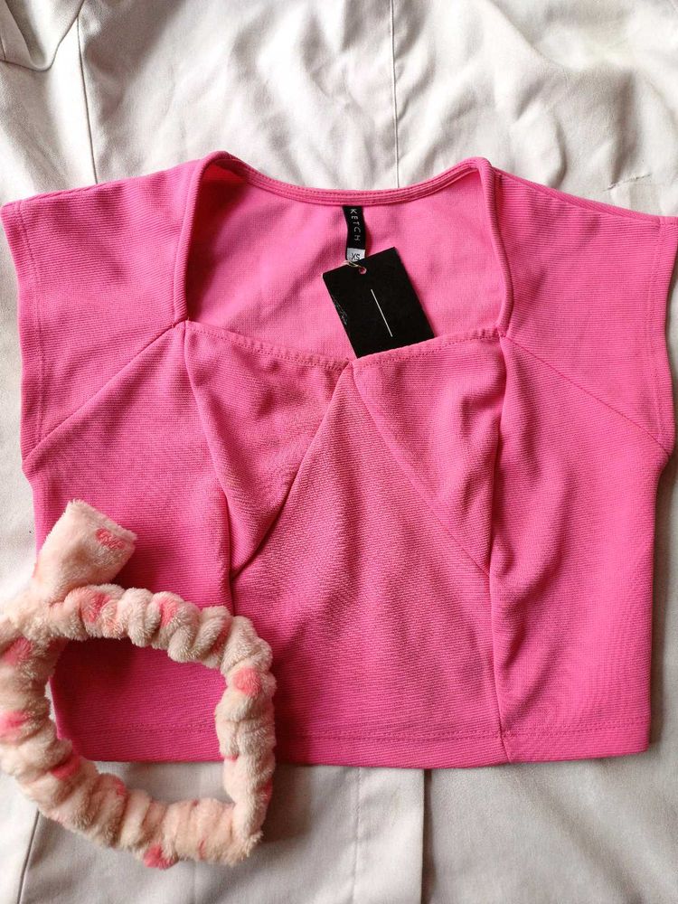 Pink Sweetheart Neck  Crop Top💗