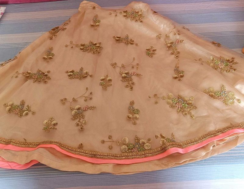 Kids Embroidered Peach Lehenga Skirt