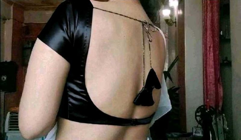 Satin Non Padded Backless 1 Hook Deep Neck Blouse