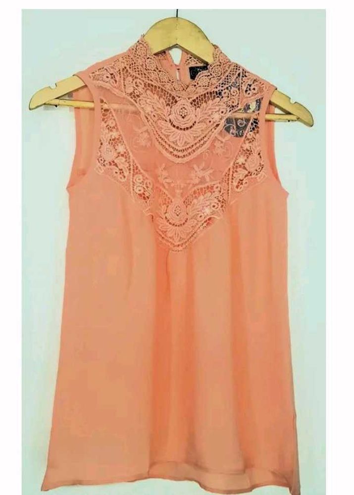 Peach Lace Crochet Top