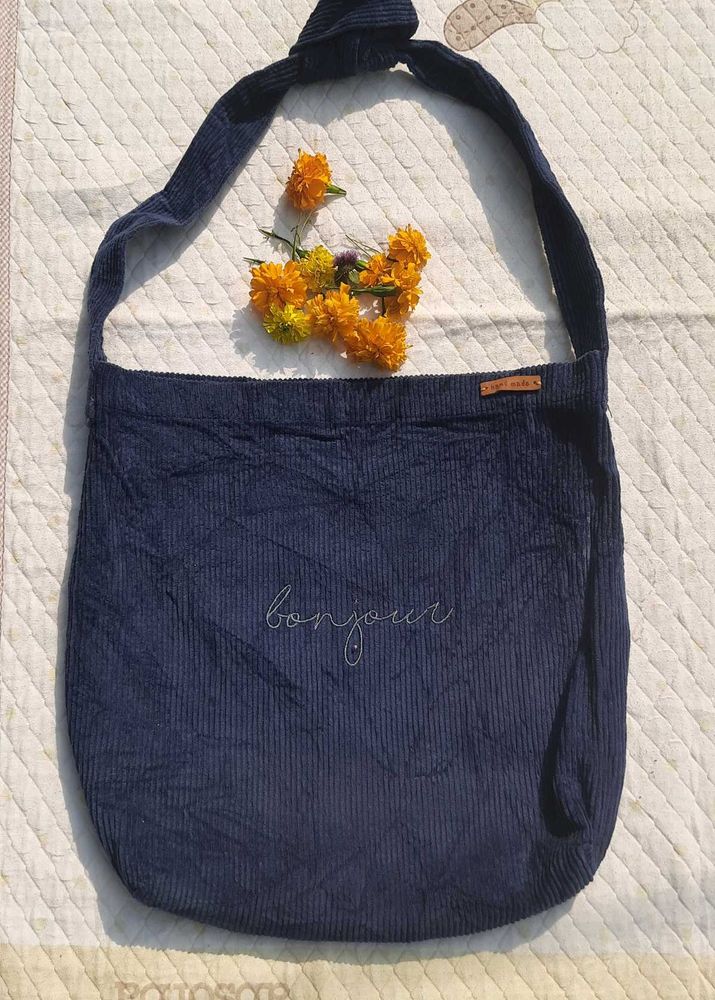 Navy Blue Corduroy Bag