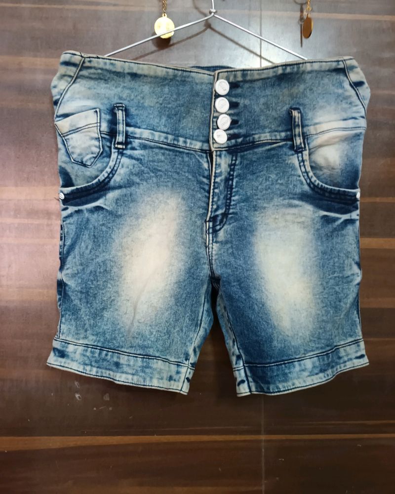 Blue Denim Shorts (High-Waisted) For WOMEN