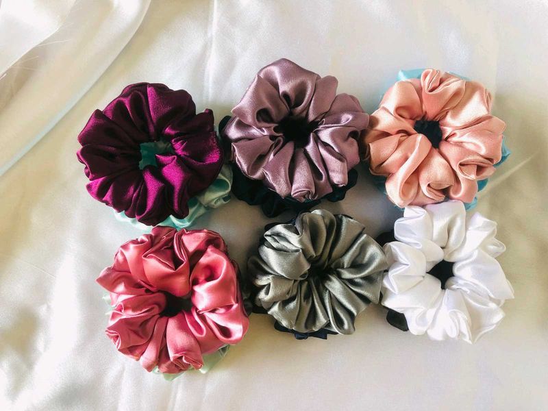 Silk Satin Scrunchies Set Of 12