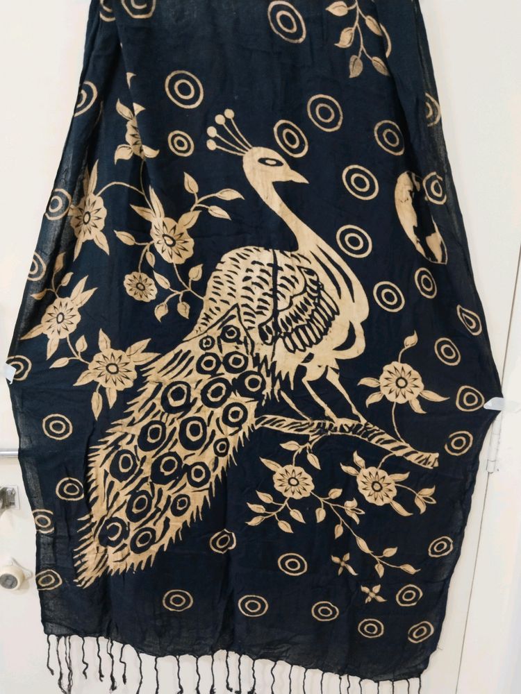 Black Colour Shawl With Peacock Design