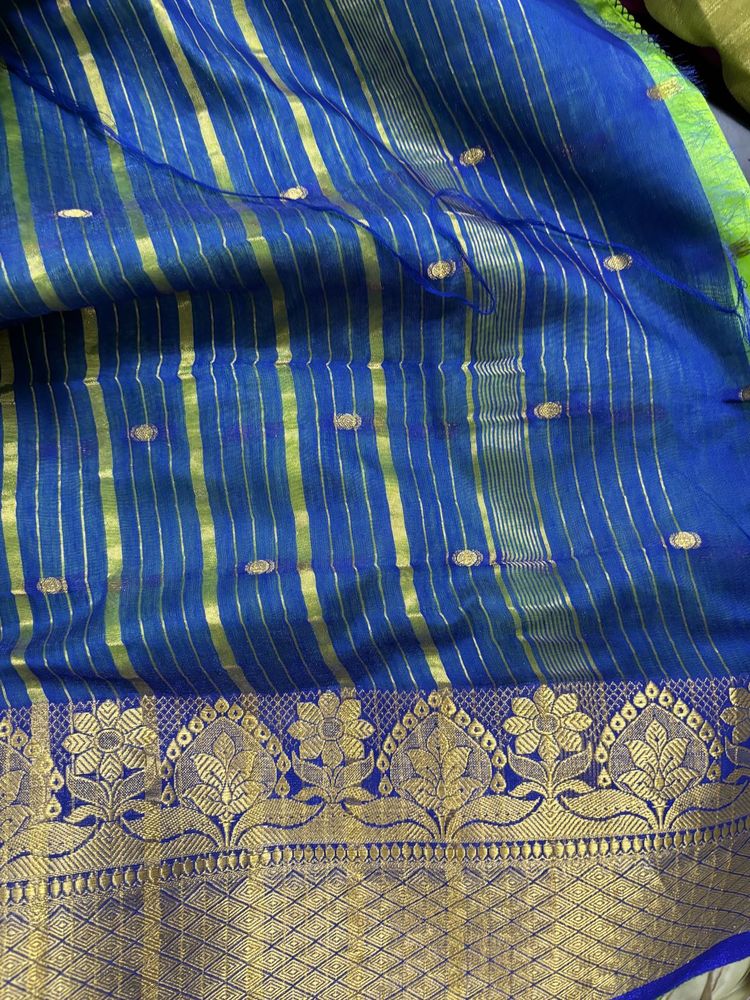 Blue &amp; Gold Silk Saree
