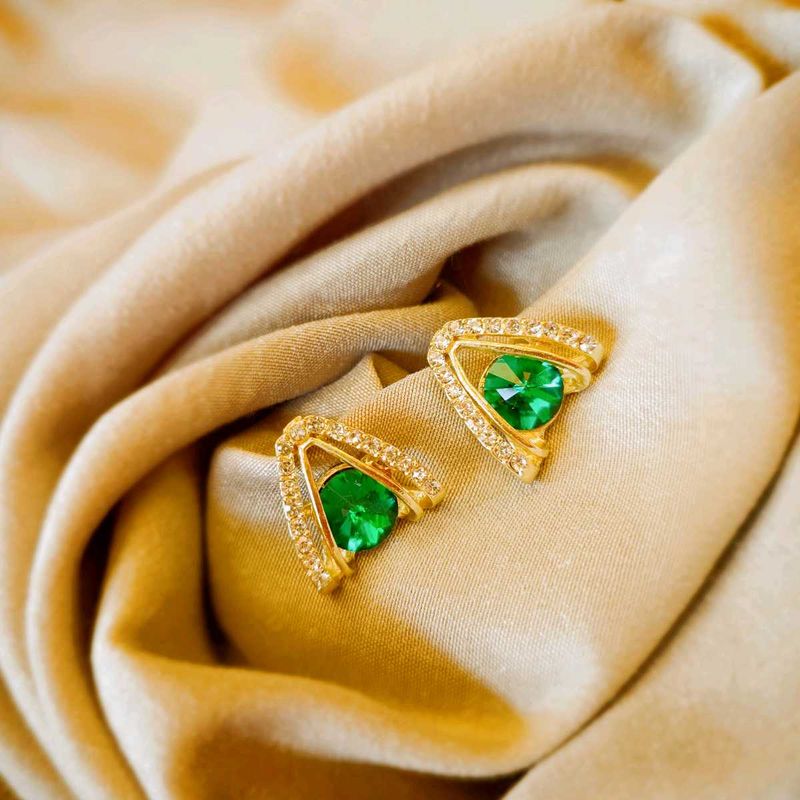 Korean Green Crystal Triangle Earrings
