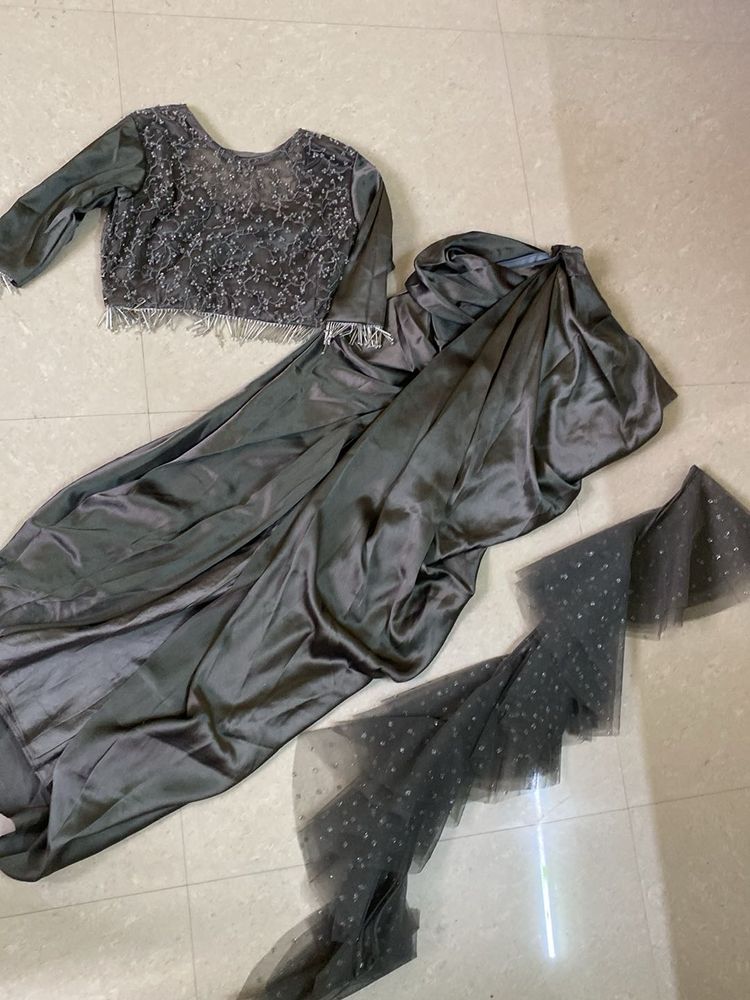 Elegant Grey Drape Lehenga with Blouse