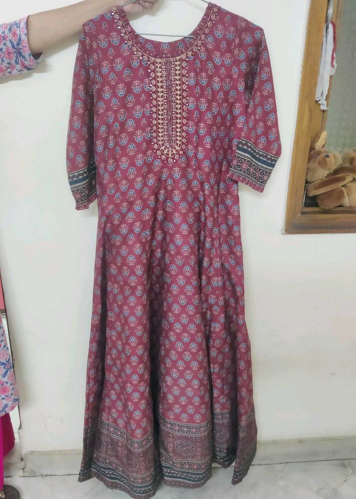 Maroon Printed Ethnic Dress