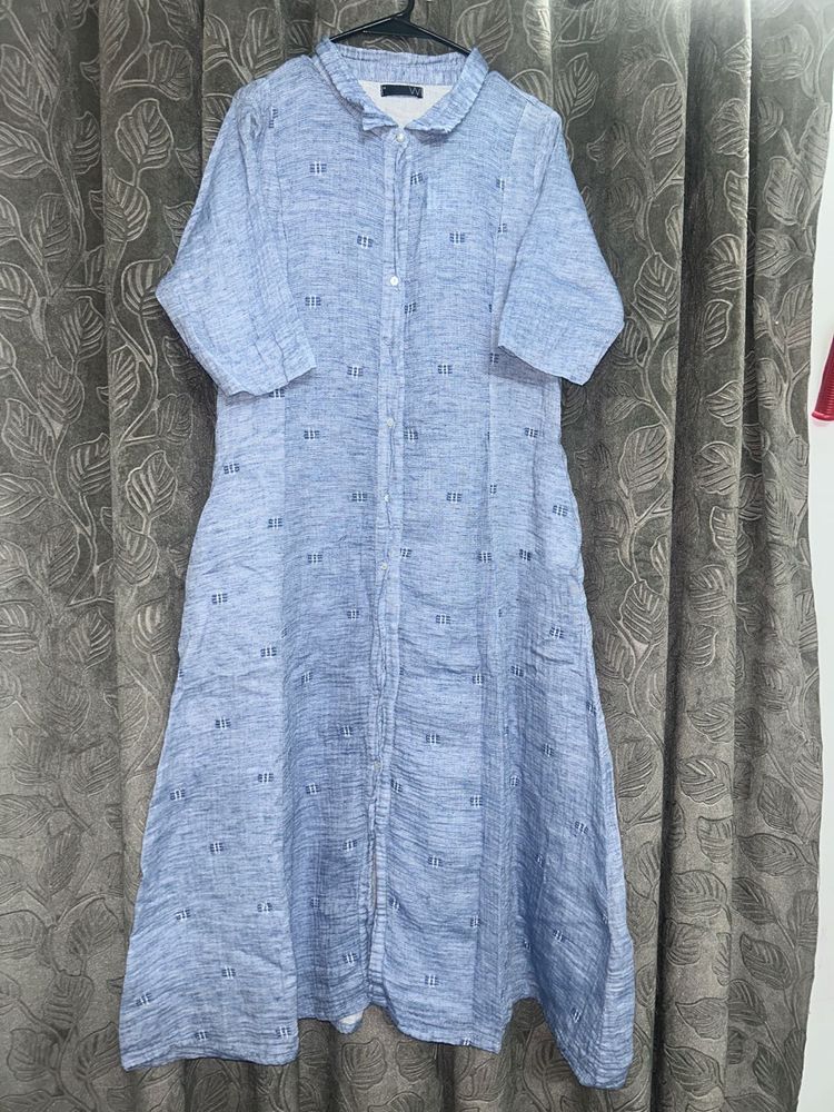 Blue Linen Shirt Dress