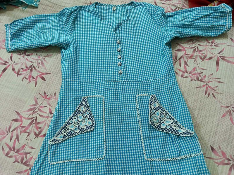 Cute Blue Checked Dress