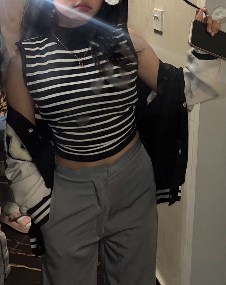 Gothic Black And White Strips Cropped Top!