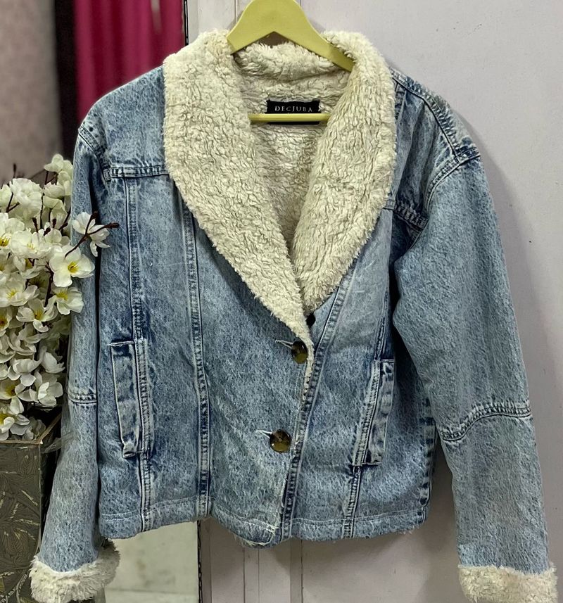 Denim Jacket with Fur Lining