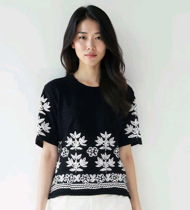Embroidered Black Top