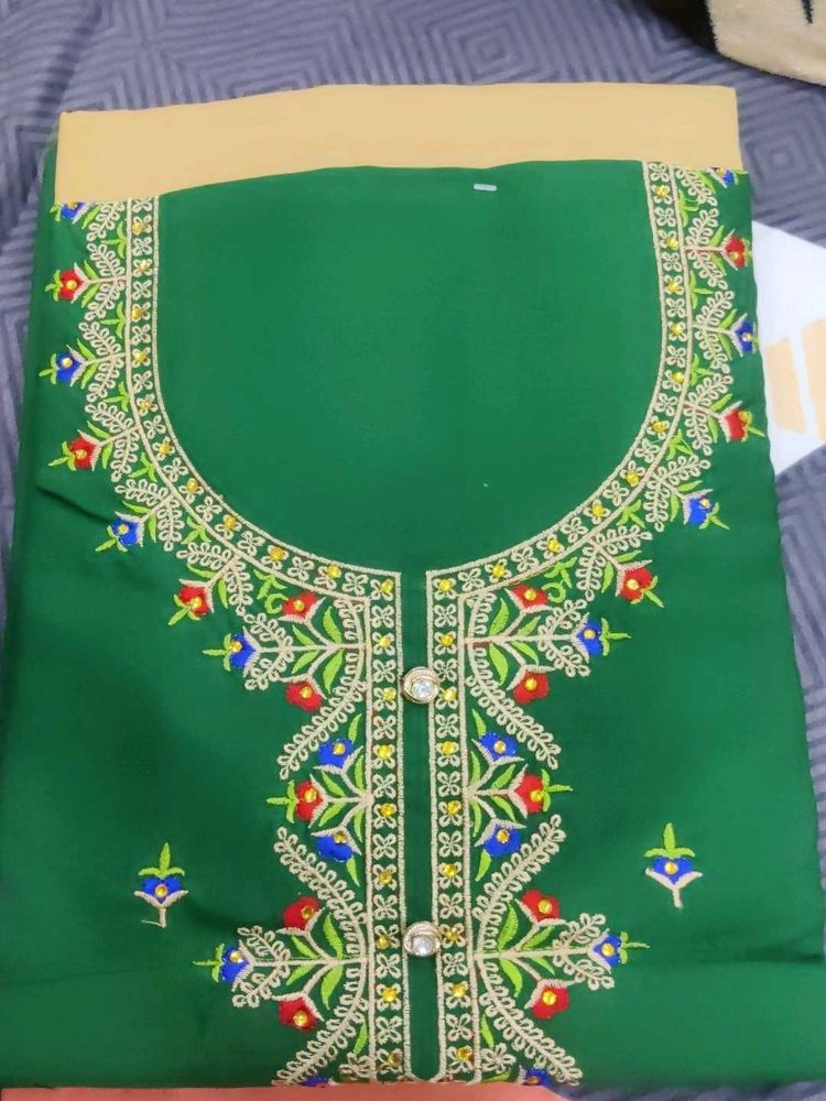 Green Embroidered Kurti Material