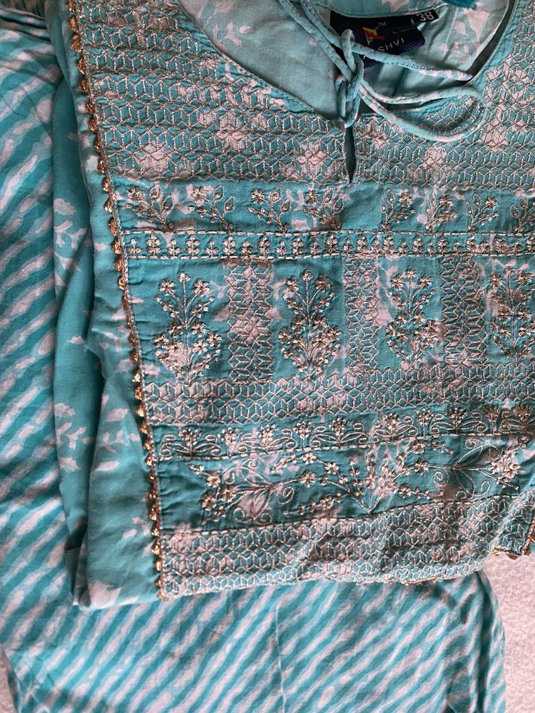 Aqua Embroidered Kurta Set