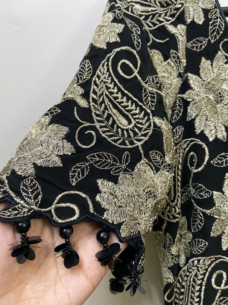 Elegant Black &amp; Gold Embroidered Dress